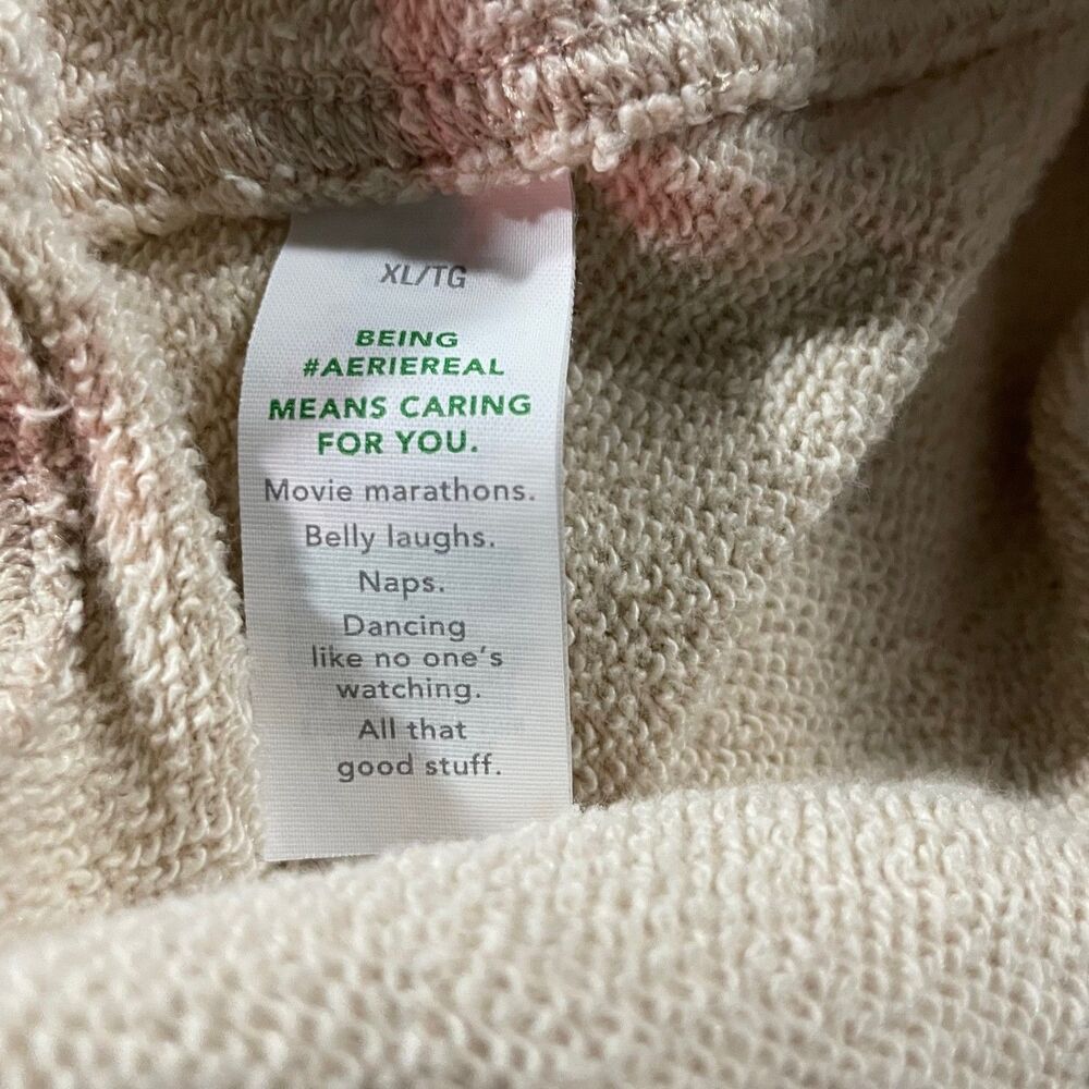 Aerie High Rise Lounge Sweat Shorts Cut Off Pockets Women's Size XL Tan Beige - Picture 6 of 8